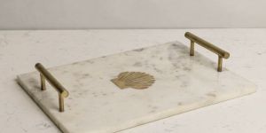 Banswara White Marble Brass Inlay Tray