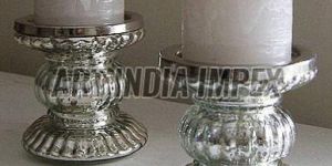 Mercury Glass Pillar Candle Holder Set