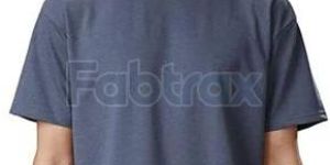 Mens Grey Terry Lycra Oversized Round Neck T-Shirt