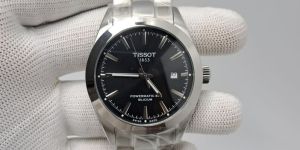 Tissot Gentleman Powermatic 80 Silicium Steel Black Dial Swiss Automatic Watch