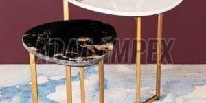 Golden Geometric Frame Marble Mix Top Side Table Set