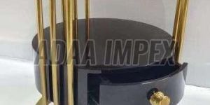 Golden Rod Frame Marbletop Side Table with Drawer