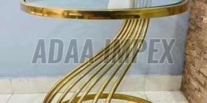 Golden Spiral Rod Base Glass Top Side Table