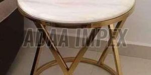 Golden X-Frame Marble Top Side Table