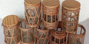 200 Ml Transparent Wooden Frame Glass Candle Holder