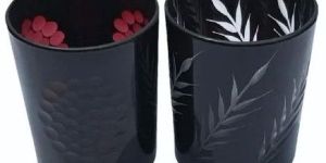 Black Glossy Glass Printed Candle Jar