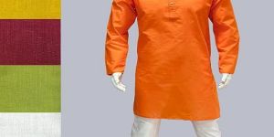 Mens Orange Poly Cotton Kurta Pajama Set