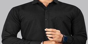 Mens Plain Black Cotton Full Sleeve Shirt