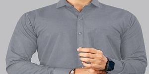 Mens Plain Grey Cotton Full Sleeve Shirt