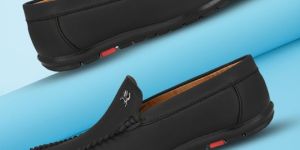 Mens Black Loafer Logo Slip-On Shoes