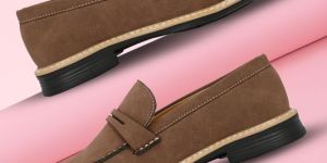 Mens Brown Loafer Suede Penny Strap Shoes