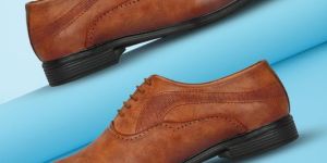 Mens Tan Brogue Polished Lace-Up Shoes