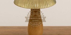 Golden Capped Mushroom Sculpture with Teardrop Wood Stem