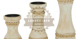 Rustic Beaded Mango Wood Pillar Candle Stands