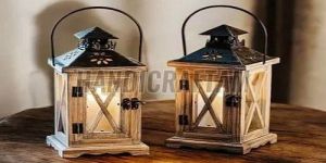 Vintage Wooden Glass Candle Lantern