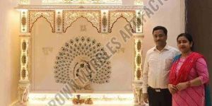 Natural White Stone Crafts Marble Pooja Temple