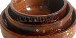 3 Pcs Round Wooden Bowl Set