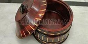 Brown Polished Round Wooden Chapati Box