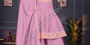 Ladies Lavender Embroidered Kurta Palazzo Set