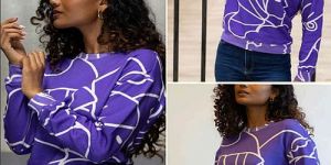 Ladies Purple Cotton Printed Sweatshirt