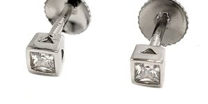 Square Diamond Screw Back Stud Earrings