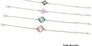 Tulip Charm Adjustable Silver Bracelet Set