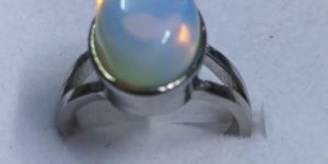 Moon Stone Rhodium Ring