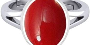 Moonga Stone Oval Rhodium Ring