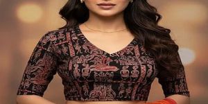 Mahogany Red V Neck Cotton Stretchable Kalamkari Blouse