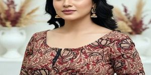 Oxblood Maroon Round Neck Cotton Stretchable Kalamkari Blouse