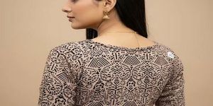 Peach Round Neck Cotton Stretchable Kalamkari Blouse
