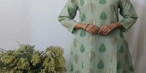 Pista Green Cotton Printed Kalamkari Kurti