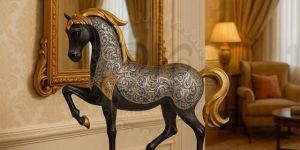 Gloss Black Gold Mane Horse Sculpture