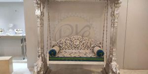 Lion Pillar Antique Metal Jhoola with Cushioned Seat