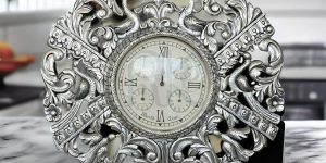 Ornate Peacock Roman Dial Table Clock