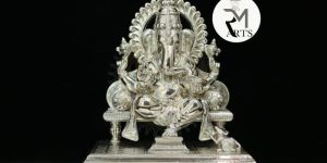 Ornate Throne Seated Ganesha Idol