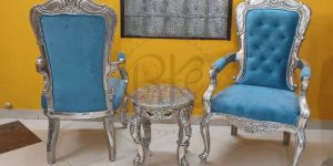 Turquoise Throne Chair Set with Carved Table