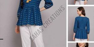 Blue Printed Rayon Top