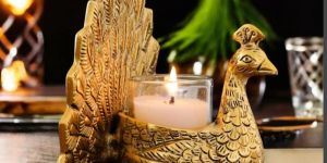 Metal Peacock Candle