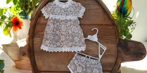 pure cotton lace worked half sleeve frock