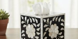 handcrafted black mother of pearl bone inlay square tissue box