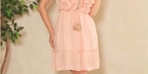 Baby Pink V Neck Frill Wrap Short Dress
