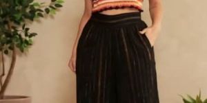 Ladies Black Crochet Halter Neck With Palazzo Co-Ord Set