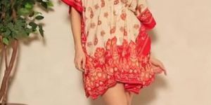 Ladies Orange Cotton Printed Kaftan Kurti
