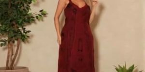Ladies Red V Neck Cotton Printed Maxi Dress