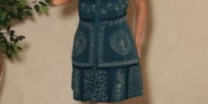 Ladies Sea Green Embroidered Cotton V Neck Short Dress