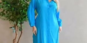 Ladies Sky Blue Full Sleeve Collar Neck One Piece Kurti