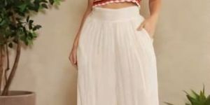 Ladies White Crochet Halter Neck With Palazzo Co-Ord Set