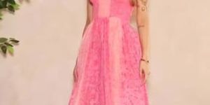Off Shoulder Pink Cotton Printed Maxi Dress