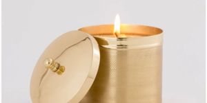 Pure Brass Cylindrical Candle Jar with Lid